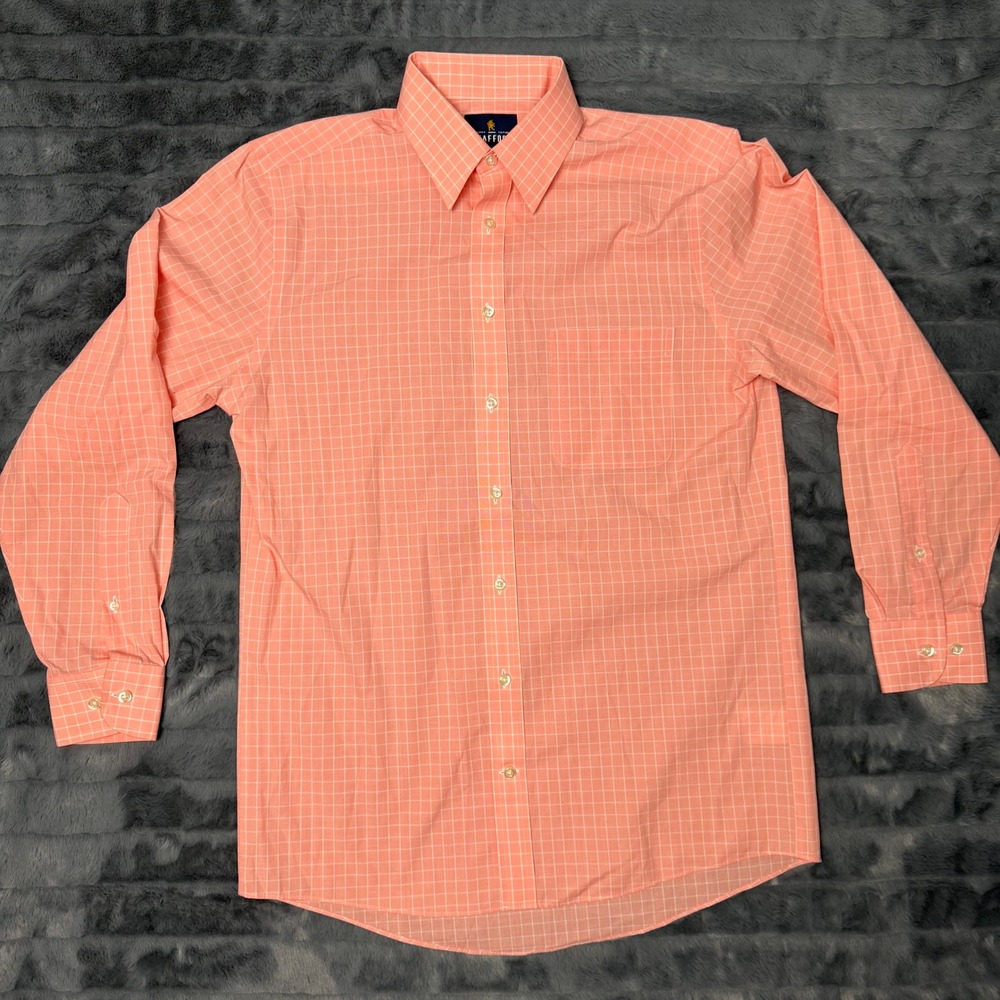 Stafford Button Down Shirt Mens 15 32/33 Peach Grid Travel Performance Regular